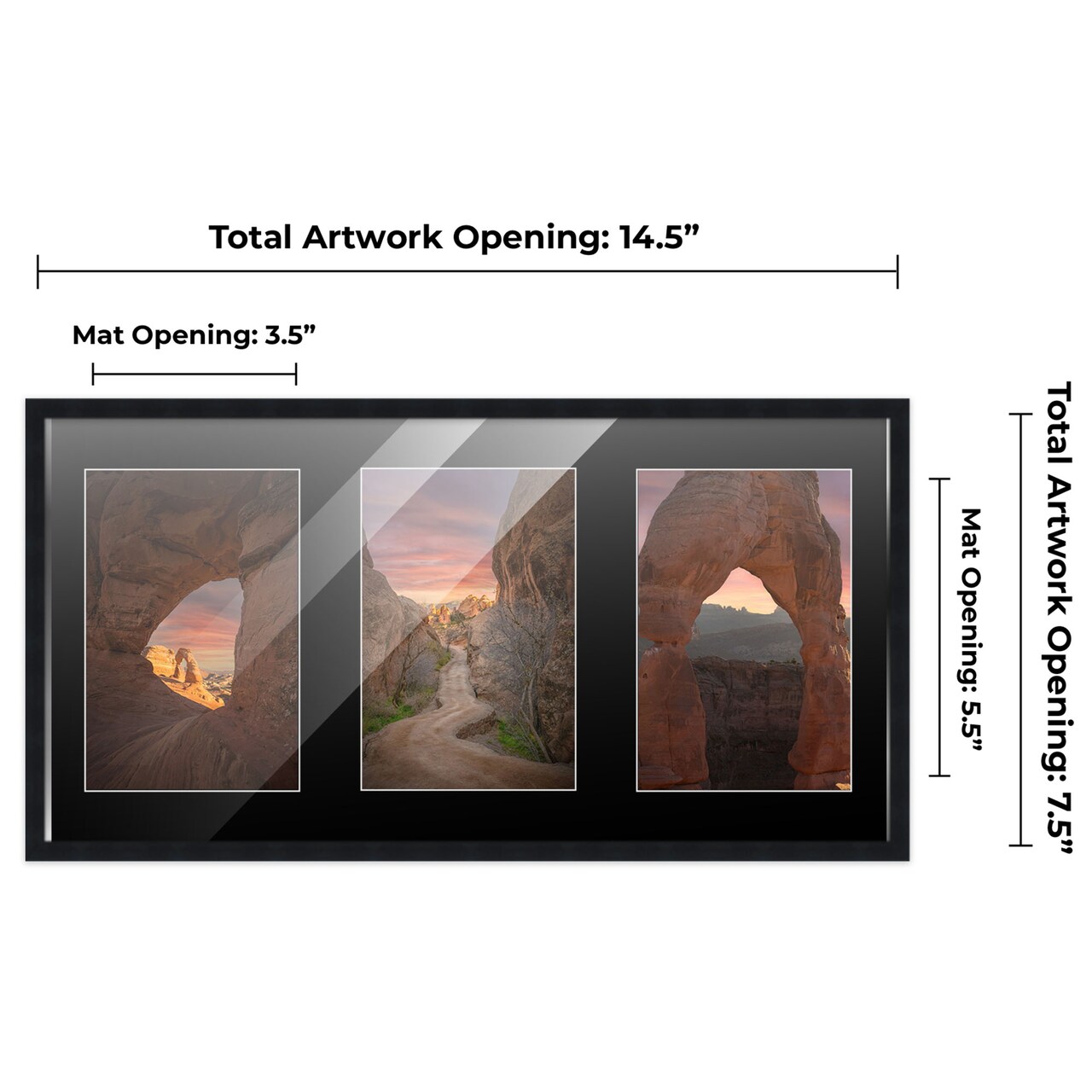 Black Finish Collage Frame - Black Mat, 20 Frame Sizes to Choose From, UV Acrylic, Wall Hanging Hardware, Vertical or Horizontal Display